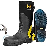 Rubber Work Boots, Puncture-Proof with Steel Toe & Shank, Lightweight Waterproof Anti Slip EVA Outsole Hunting Boots for Men, 6mm Neoprene for Construction, Manufacturing or Farming(Size 6-14)