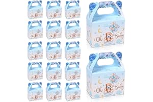 SPAKON 36 Pieces Bear Baby Shower Boxes Favor Treat Boxes Cute Paper Candy Cookies Decorations for Baby Shower Supplies Gender Reveal Bear Themed Birthday Party Decor(Blue)