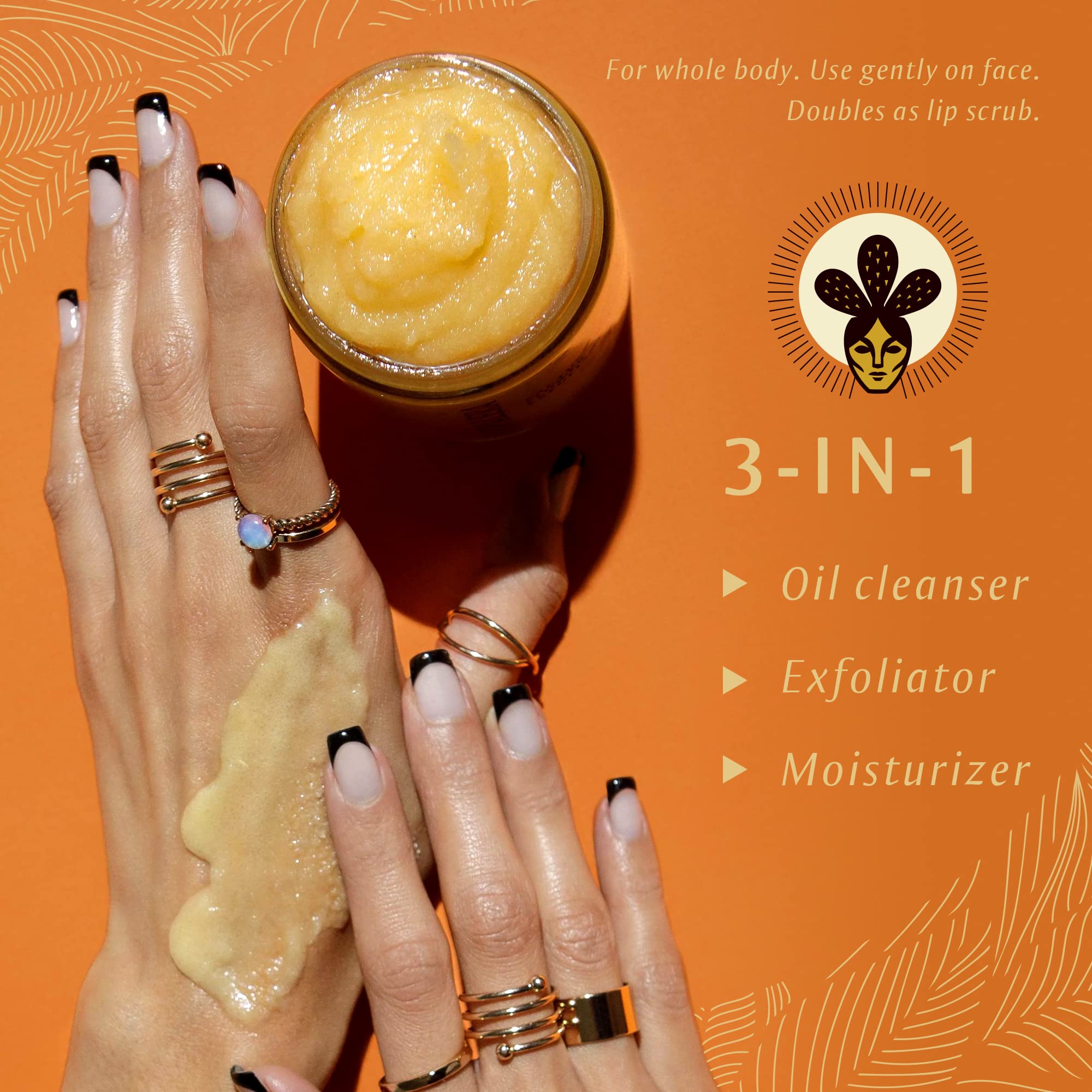 Nopalera Mandarina Cactus Flower Exfoliant - Face & Body Scrub, 3-in-1 Cleanser, & Moisturizer, Vegan, Cruelty-Free, Natural Citrus Scent, Dye Free, 6 oz.