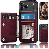 DJDUCK Designed for iPhone 17 Pro Case Wallet with Card Holder, [Magnetic Clasp Cover] [RFID Blocking Leather Protection] Shockproof Women Men Cases 6.3 Inch for Apple 17 Pro Wine Red