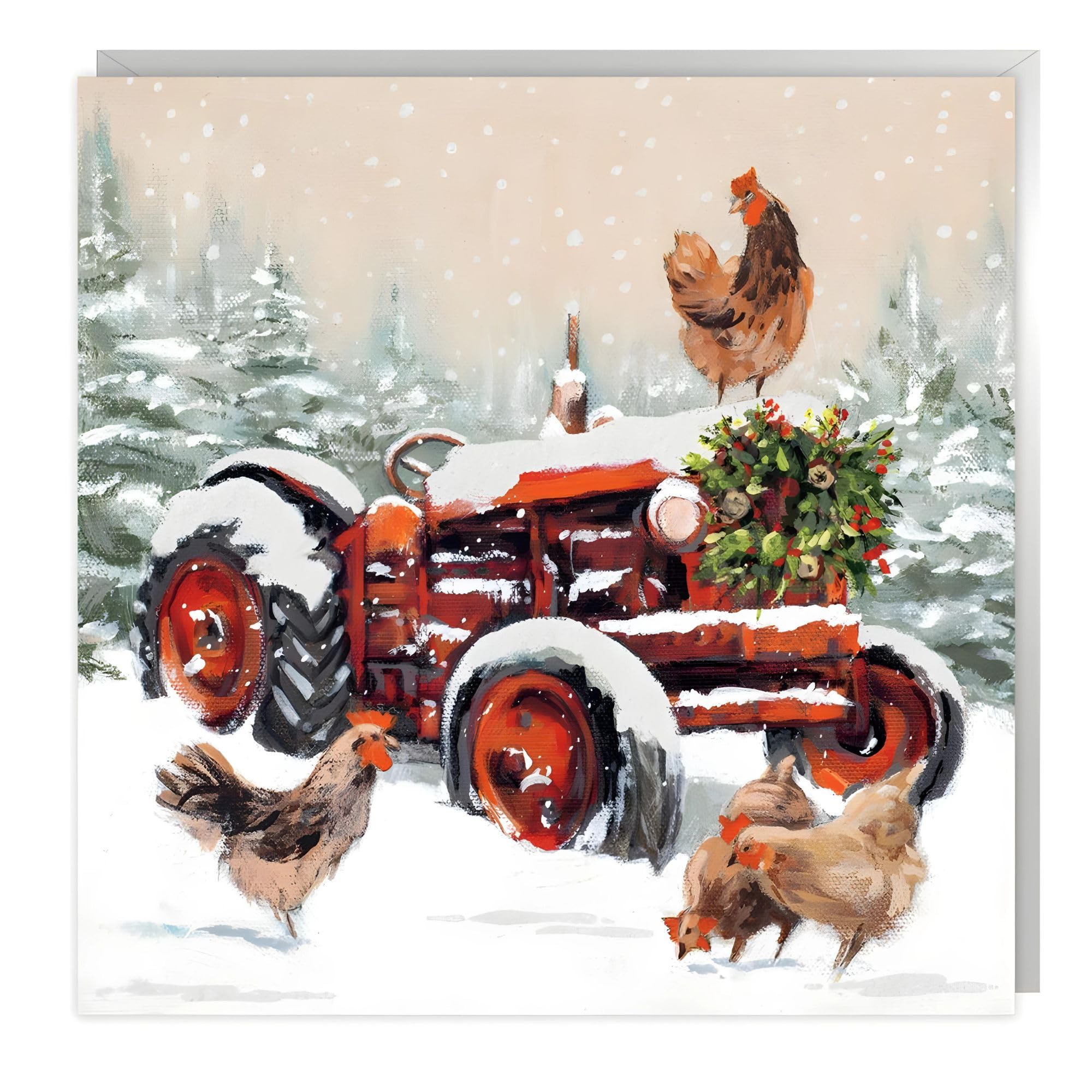 Art Beat Charity Christmas Cards Pack of 6 - Charity Christmas Cards 2024 with Snowy Tractor and Chickens Design and Special Finish - Eco-Friendly Xmas Cards Multipack with Envelopes