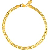 LIFETIME JEWELRY Womens Gold Anklet 5mm Mariner Link Ankle Bracelet 24k Gold Plated Bracelet