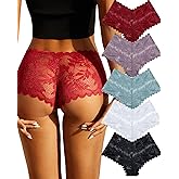 FINETOO 5 Pack Sexy Lingerie Panties for Women Pack V-Waist Lace Womens Underwear French Cut Boyshorts Panty