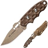 Tops Knives C.A.T. 200 Fixed Blade Knife, Full Tang, 1095 Steel, Coyote Tan | Made in USA with Hunter's Point Blade, Rotating Carry Clip and Green Micarta Grip for game processing and fishing