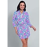 IBKUL UPF 50+ Sun Protection, Icefil Cooling, Moisture-Wicking Allana Print ¾ Sleeve Drawstring Dress
