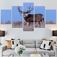 SIGNWIN 5 Panel Canvas Wall Art Modern Art Animals Dramatic Elephants Giraffe Multicolor Photography Southwest for Home Decorations Ready to Hang - 60