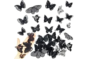 BETITETO 30Pieces Butterfly Lace Embroidered Appliques Sew On Patches for Wedding Bridal Dress Clothes Hair Accessories Sewing Craft DIY (Black)