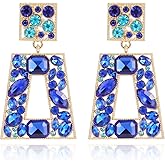 VANGETIMI Rhinestone Rectangle Statement Earrings Colorful Crystal Geometric Drop Dangle Earrings for Women Prom Party