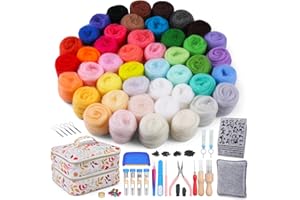 Bupete Needle Felting Kit, 45 Colors Felting Kits for Beginners, Felting Wool, Wool Roving Set Needle Felting with Wool Felt,