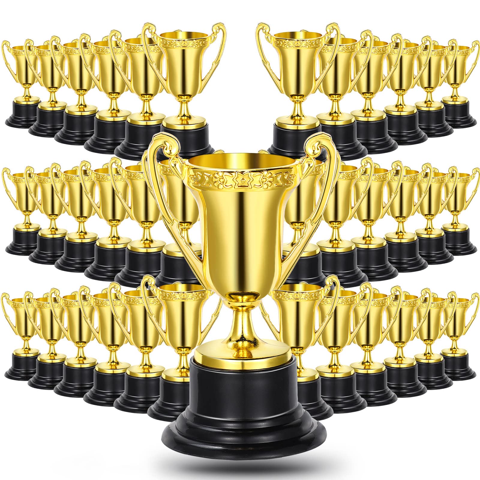Photo 1 of Fumete 60 Pack Mini Trophies for Kids 3. 4 Inch Plastic Golden Award Trophies Prize for Sports, Party Favors, Kids Classroom School Rewards, Competition or Celebration Awards, Sports Tournament