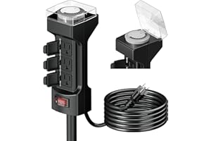 K KASONIC - 24 Hour Outdoor Stake Timer, 6 Outlets 6 ft Extension Cord Mechanical Power Timer for Outdoor Lights, Christmas Decorations, ETL Certified, Weatherproof Safety Cover (Black)