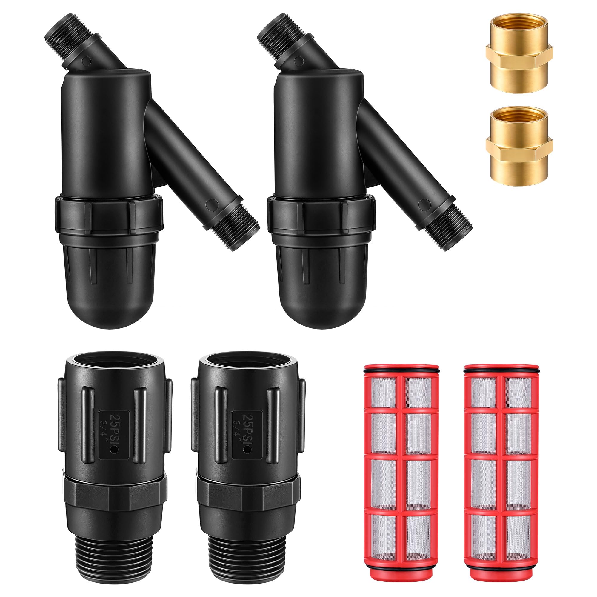 Photo 1 of Dunkive 2 Pack Drip Irrigation Pressure Regulator Kit, Drip Irrigation Filter with 25 PSI 3/4'' Hose Thread Pressure Regulator, with Metal Connector, for Drip Irrigation System, Pressure Reducer