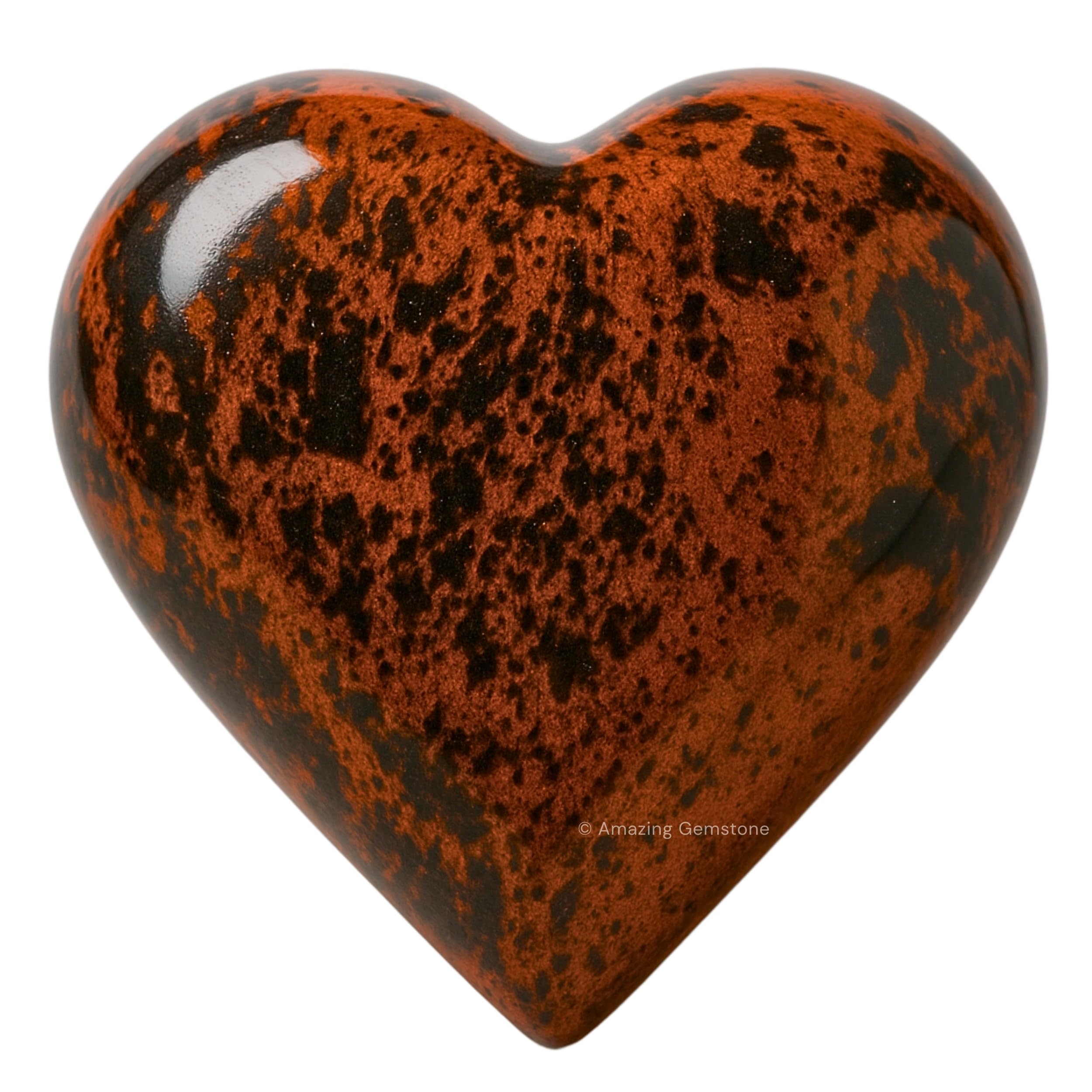 Mahogany Obsidian Crystal Heart Palm Stone - Pocket Massage Worry Stone for Natural Body Chakra Balancing, Reiki Healing and Crystal Grid