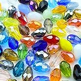 LIMAOLLY 70pcs 8x12mm Teardrop Crystal Glass Beads Vertical Hole Faceted Loose Spacer Beads for DIY Craft Jewelry Making Necklace Bracelet Earring Wind Chimes(Mix Colors Series)