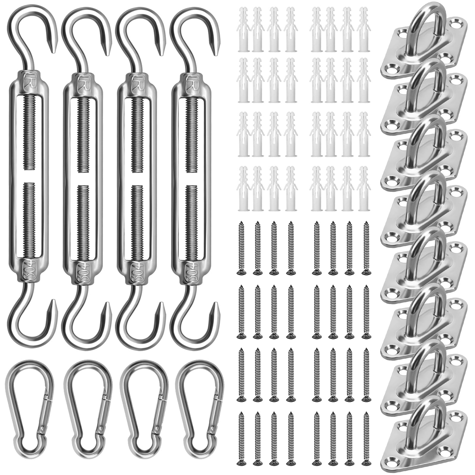 Sun Shade Sail Hardware Kit - 304 Stainless Steel Sunshades Canopy Installation Kit for Install Rectangle & Triangle Shade Sails Deck Garden Lawn Patio Outdoor Metal Sail Shade Hardware (5 Inch 80pcs)