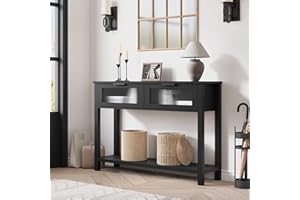 IDEALHOUSE Console Table with Storage Shelves, Narrow Long Entryway Table with 2 Glass Drawers, Modern Thin Sofa Table for Li