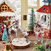 3 Pcs Acrylic Christmas Reindeer Ornaments Crystal Deer Figurine Statues Clear Christmas Small Reindeer Figurine Centerpiece for Xmas Party Decor