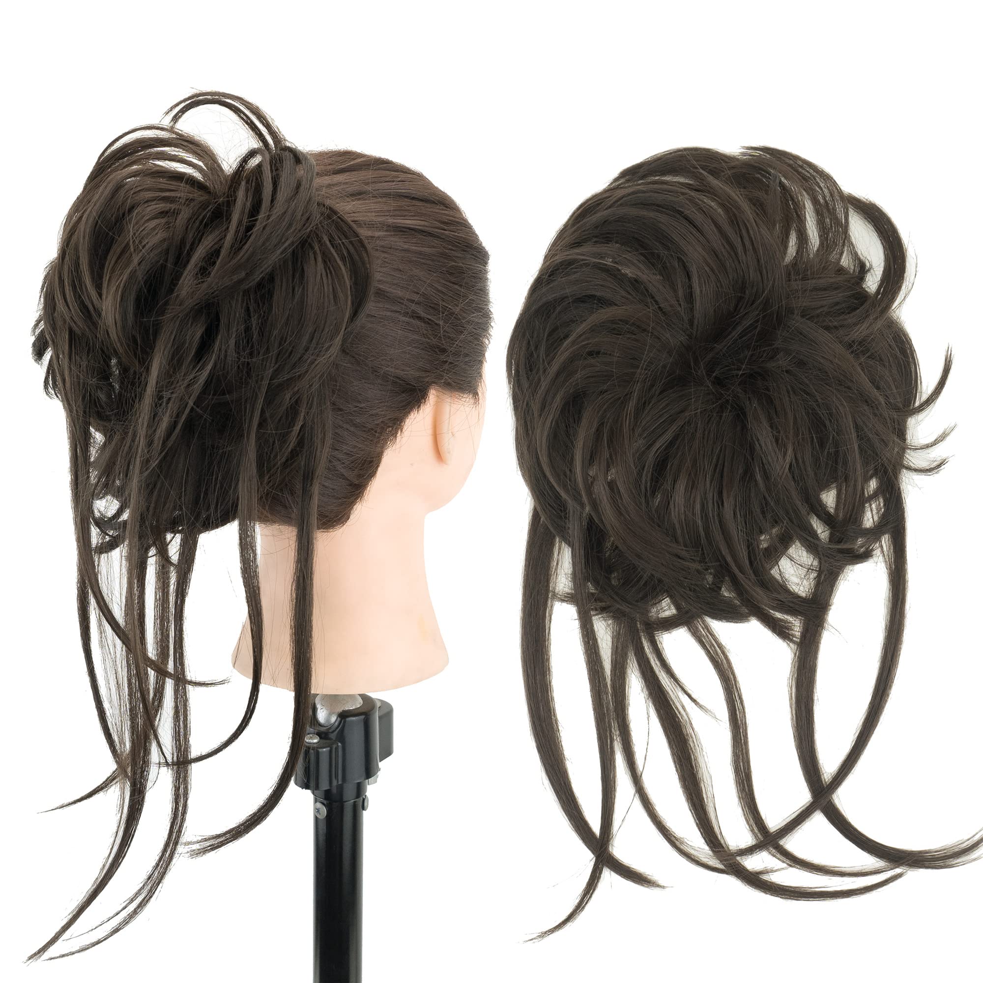 IMISSU 2PCS Messy Hair Bun Piece Updo Long Scrunchies Wrap Ponytail Extension Wavy Hairpieces Chignon Headband (2PCS Brown)