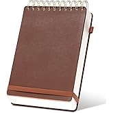 Yoment Top Spiral Notebook Leather Steno Pads 240 Pages Spiral Notepad for Work 5x7 Top Bound Steno Notebook, 100 GSM Thick Paper, Left Handed Notebooks for Office College School, Brown