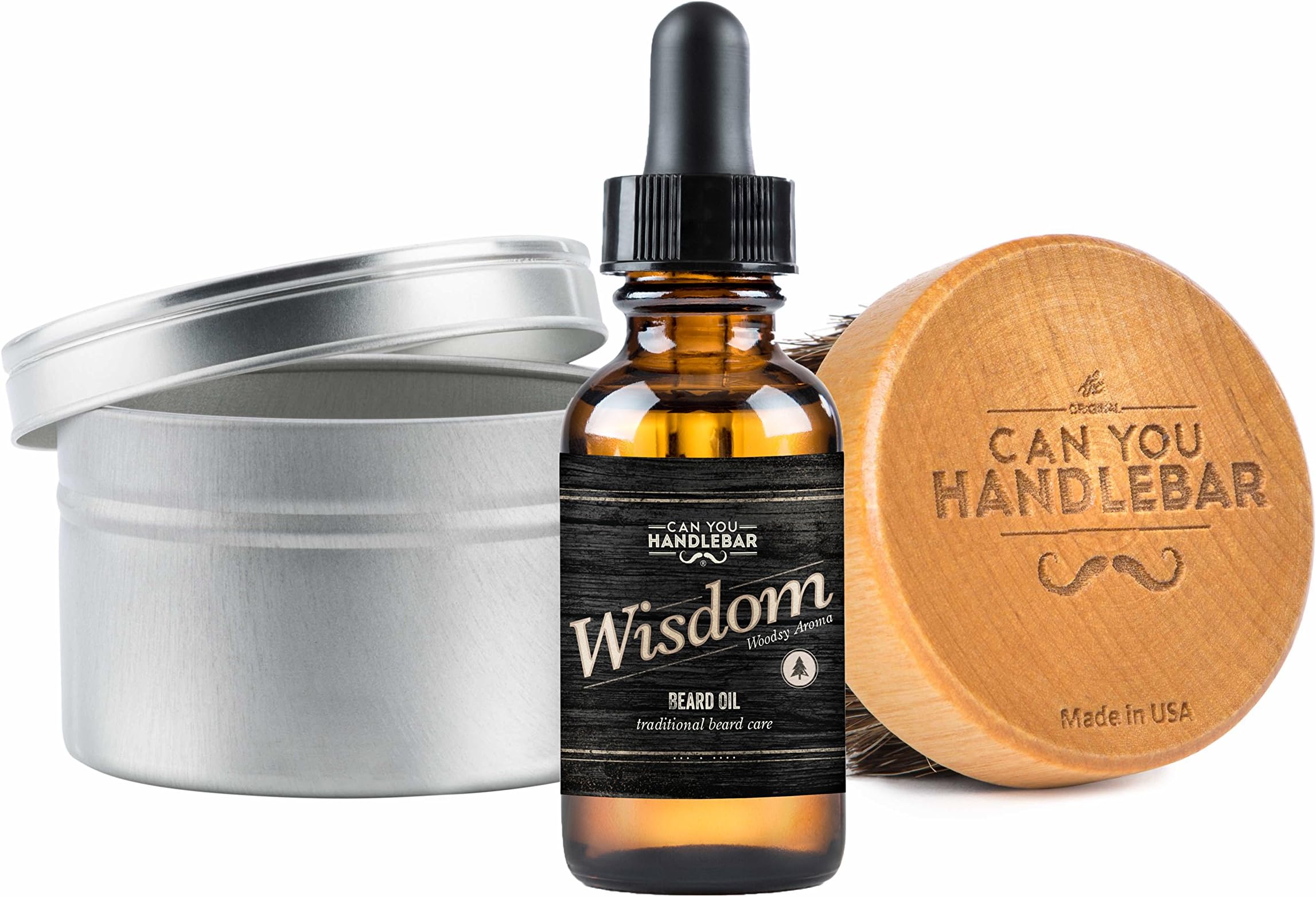 Wisdom Beard Oil with Can You Handlebar Beard Oil Brush Set: Woodsy Scent