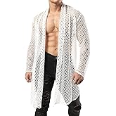 JOGAL Men's Mesh Fishnet Cardigan Fitted Muscle Top