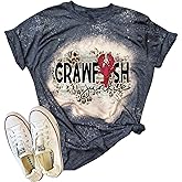 Feed Me Crawfish and Tell me I'm Pretty Shirts Funny Bleached T Shirts for Women Summer Vintage Graphic Tees Blouse Tops