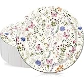 40Pcs Floral Paper Plates Watercolor Wildflower Butterfly Disposable Plates 9 Inch Decorative Dinner Plates for Spring Wedding Birthday Bridal Baby Shower Party Supplies