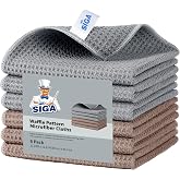 MR.SIGA Waffle Weave Cleaning Cloths, Ultra Absorbent and Lint Free, 6 Pack | Reusable Microfiber waffle towels, lint free microfiber kitchen towels, 30 x 30 cm( 11.8 x 11.8 inch)