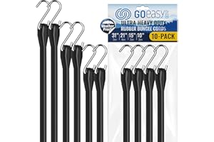 GOEASY0312 Rubber Bungee Cords with Hooks - Heavy Duty Max Stretch 1.8X & Over 180 LBS Load, 100% EPDM Bungee Straps, 10", 15", 21", 31" (10 Pack) for Cargo, Trucks & Outdoor Extreme Weather Use