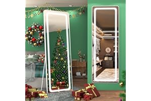 FENNIO Full Length Mirror with Lights 63"x20", LED Full Body Mirror, Free Standing Lighted Floor Mirror, Wall Mounted Hanging Mirror with Lights for Bedroom, Aluminum Frame, Dimming, 3 Color Lighting