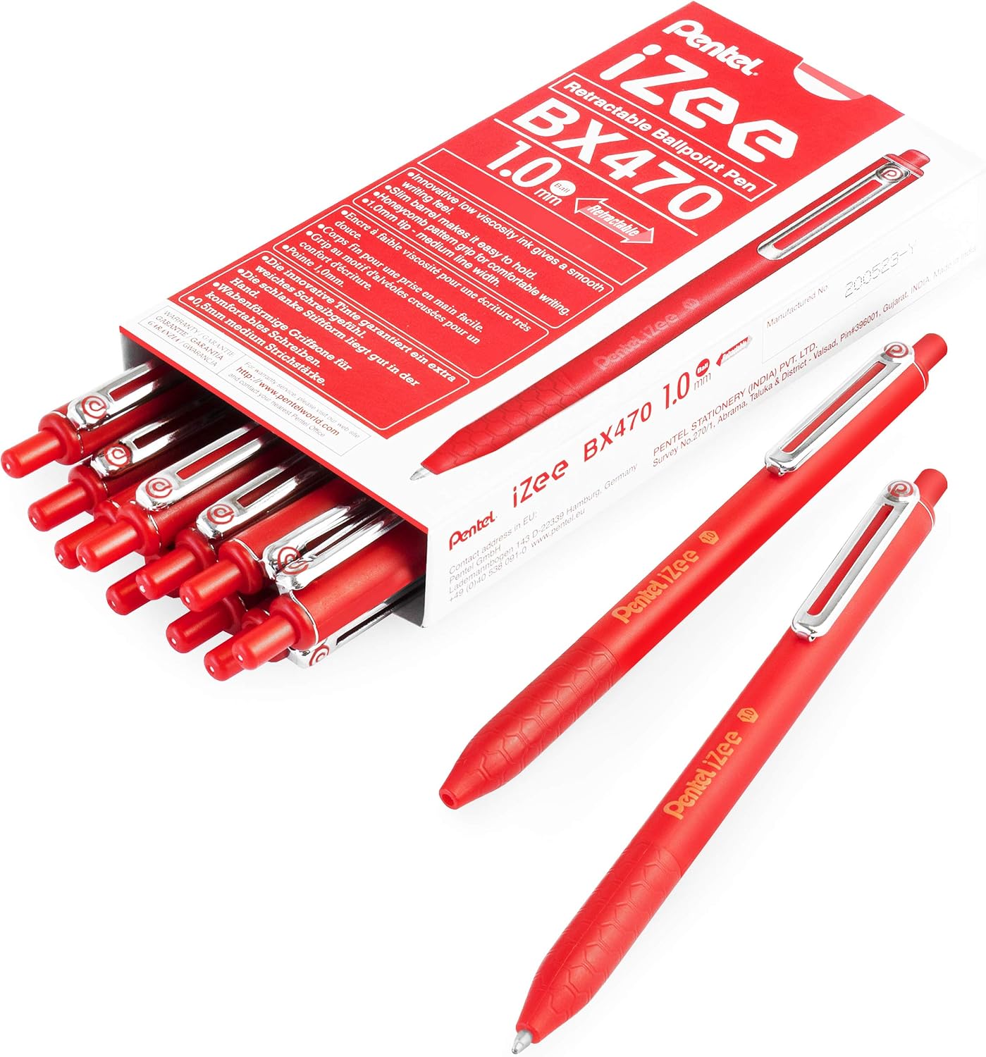 Pentel iZee BX470 Retractable Ballpoint Pen - 1.0mm - Red - Pack of 14