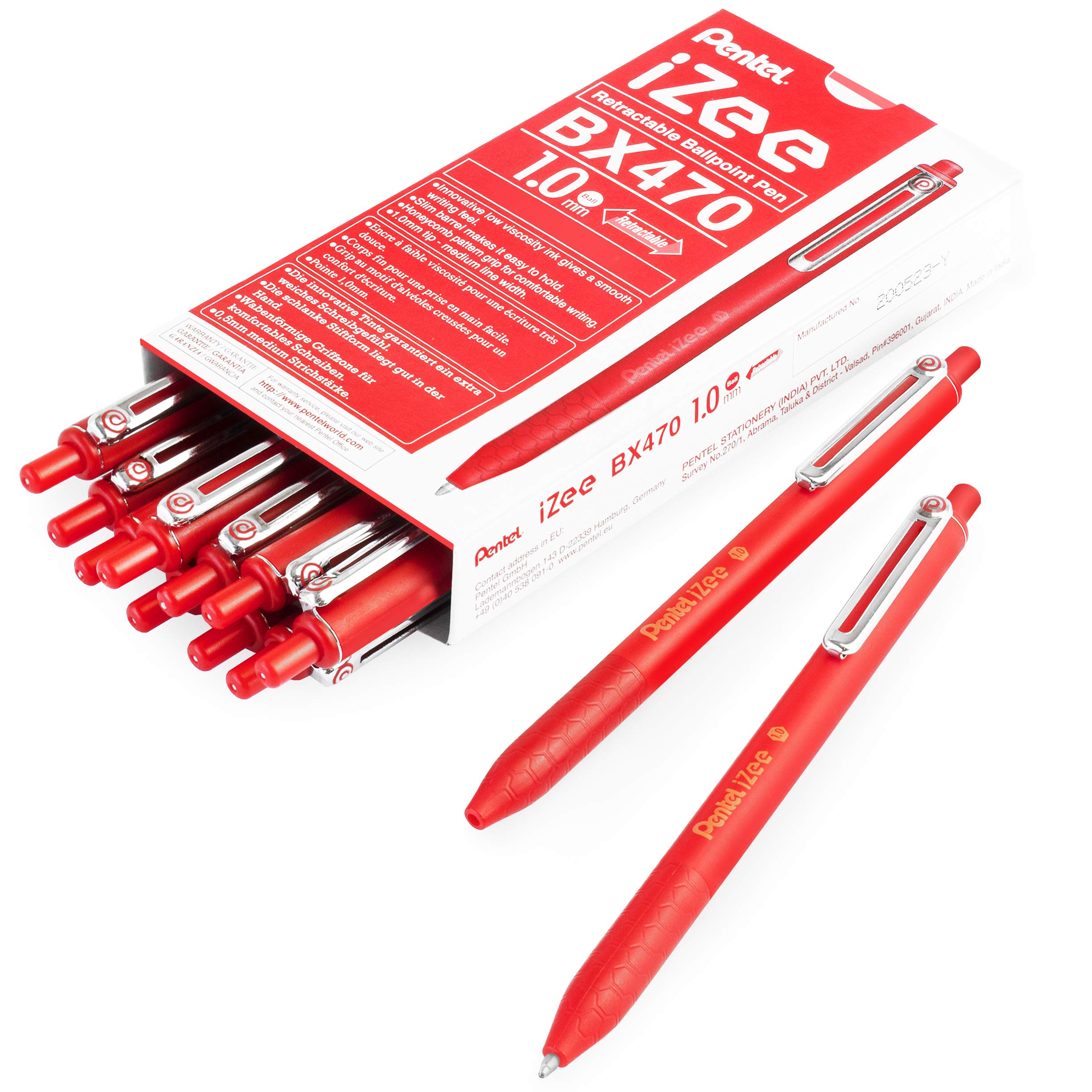 Pentel iZee BX470 Retractable Ballpoint Pen - 1.0mm - Red - Pack of 14