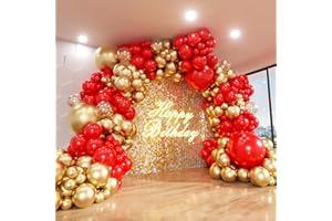 Red and Gold Balloon Arch Kit, ADOINBY 140Pcs Gold Balloon Red Balloon Confetti Balloon 18 12 10 5 Inch Different Size Balloons for Valentine's Day Wedding Birthday Engagements Anniversary Decoration