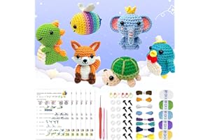 OLHKYN 6Pcs Crochet Kit for Beginners, 2025 DIY Craft for Adults and Kids, Great Gift for Crochet Lovers, Crocheting Animal Kits with Step by Step Videos,Yarn,Crochet Hook,Birthday Gift, Holiday Gift