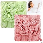 2 PCS Loofah Washcloth, 2 in 1 Bar Soap Loofah Pouch with Drawstring, Exfoliating Mesh Shower Ball for Face & Body Cleansing for Smooth Skin