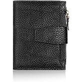 FT FUNTOR Small Wallet for Women Genuine Leather Bifold Compact RFID Blocking Zipper Pocket Ladies Credit Card Slots Purse with ID Window (Lychee Black)