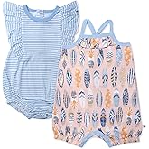HonestBaby unisex-baby 2-pack Bubble and Strappy Romper Set 100% Organic Cotton for Infant Baby and Toddler Boys, Girls