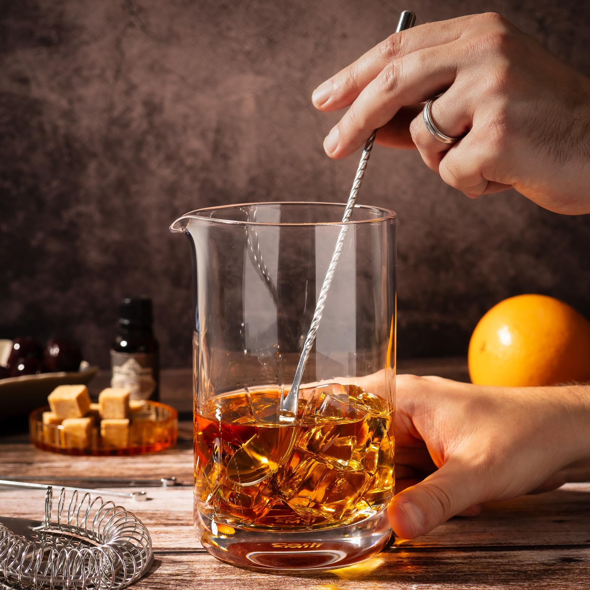 Cork & Mill Cocktail Mixing Glass, Old Fashioned Kit, Large 24 oz Crystal Cocktail Mixer for Bartenders, 9-Piece Home Bar Accessories Set for Manhattans and Other Whiskey Drinks - Image 3
