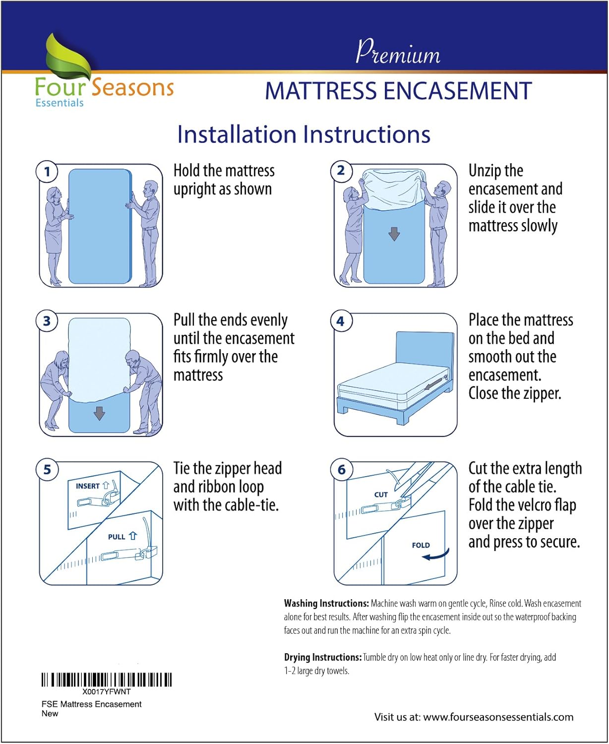 Four Seasons Essentials Twin Extra Long (XL) Mattress Protector Bedbug Waterproof Zippered Encasement Hypoallergenic Premium Quality Cover Protects Against Dust Mites Allergens: Home & Kitchen