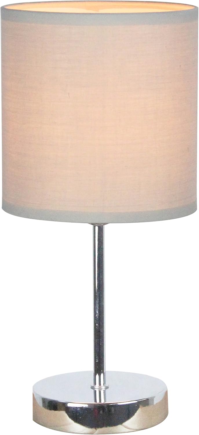Simple Designs LT2007-GRY Chrome Mini Basic Table Lamp with Fabric Shade, 11.89 x 5.51 x 5.51, Gray - - 