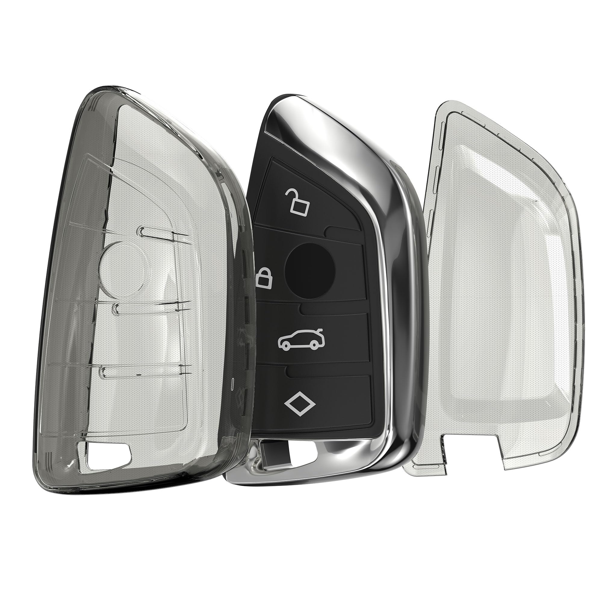 kwmobile Car Key Case - Compatible with BMW 3-Tasten Smart Key Autoschlüssel - Soft TPU Shell - Black/Transparent