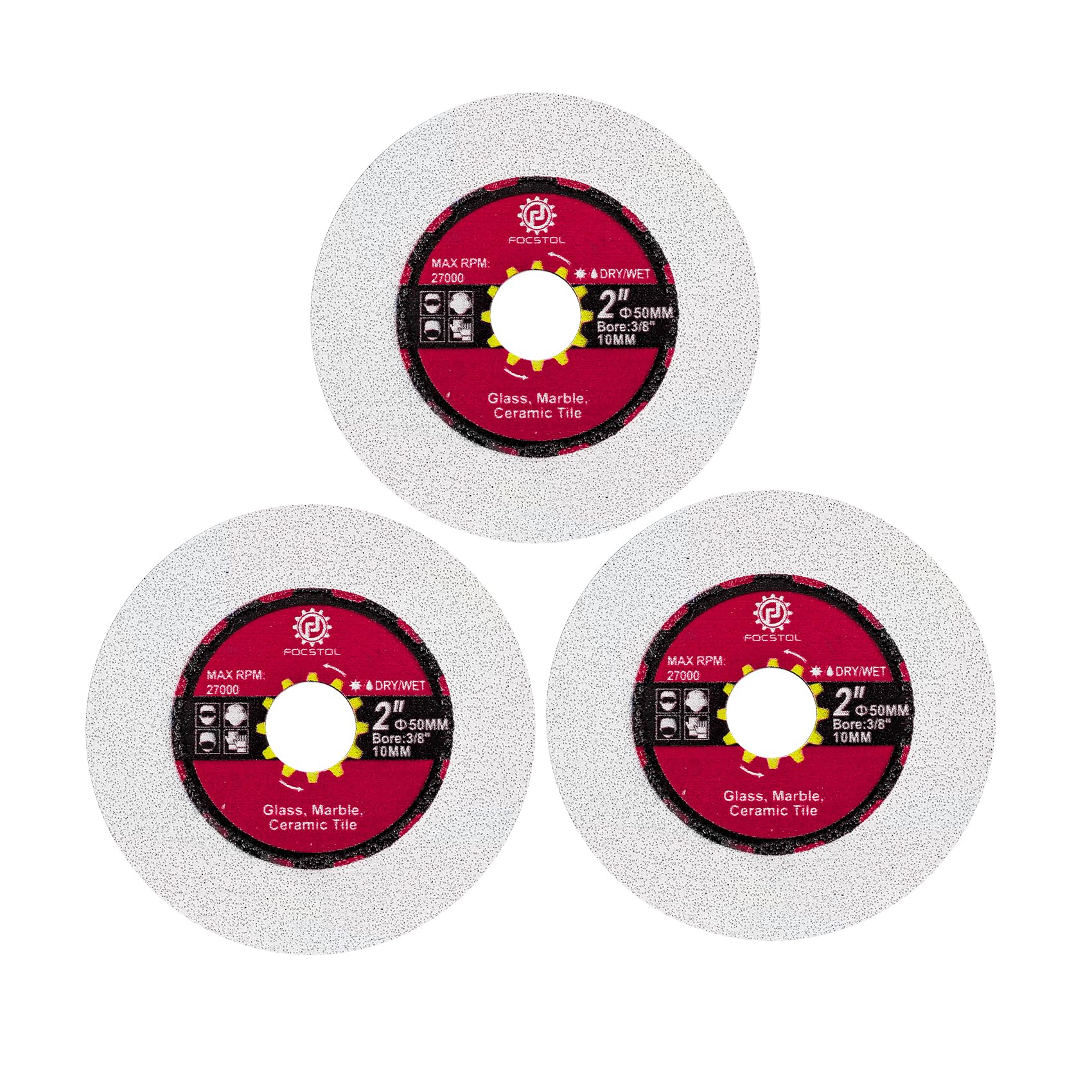 FOCSTOL Diamond Glass Cutting Disc - 3pcs 50 mm Diamond Saw Blade for Glass Jade Crystal Wine Bottle for Mini Angle Grinder with 10 mm Arbor