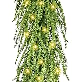 Christmas Garland with Lights for Mantle Prelit - INCIKITI 9FT Norfolk Pine Garland Prelit Garlands for Decoration Christmas, Battery Operated Christmas Garland with Lights for Stairs Railing Table