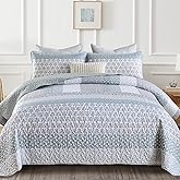 WONGS BEDDING Green Quilt King Size, Bohemian Stripe Quilt Sets 3 Pieces Boho Quilted Bedspread Set Lightweight Microfiber Coverlet Bedding Set All Season (104"x90")