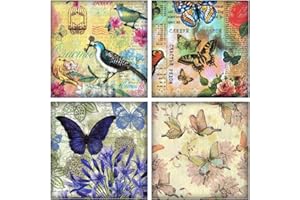 WEI LONG 20 Pcs Assorted Napkins for Decoupage Decorative Paper Napkins with 4 Styles Vintage Floral Cocktail Napkins Print Tissue Paper for DIY Crafts, Card Making, Junk Journal, Wall Decor,6.5x6.5 inch (07)