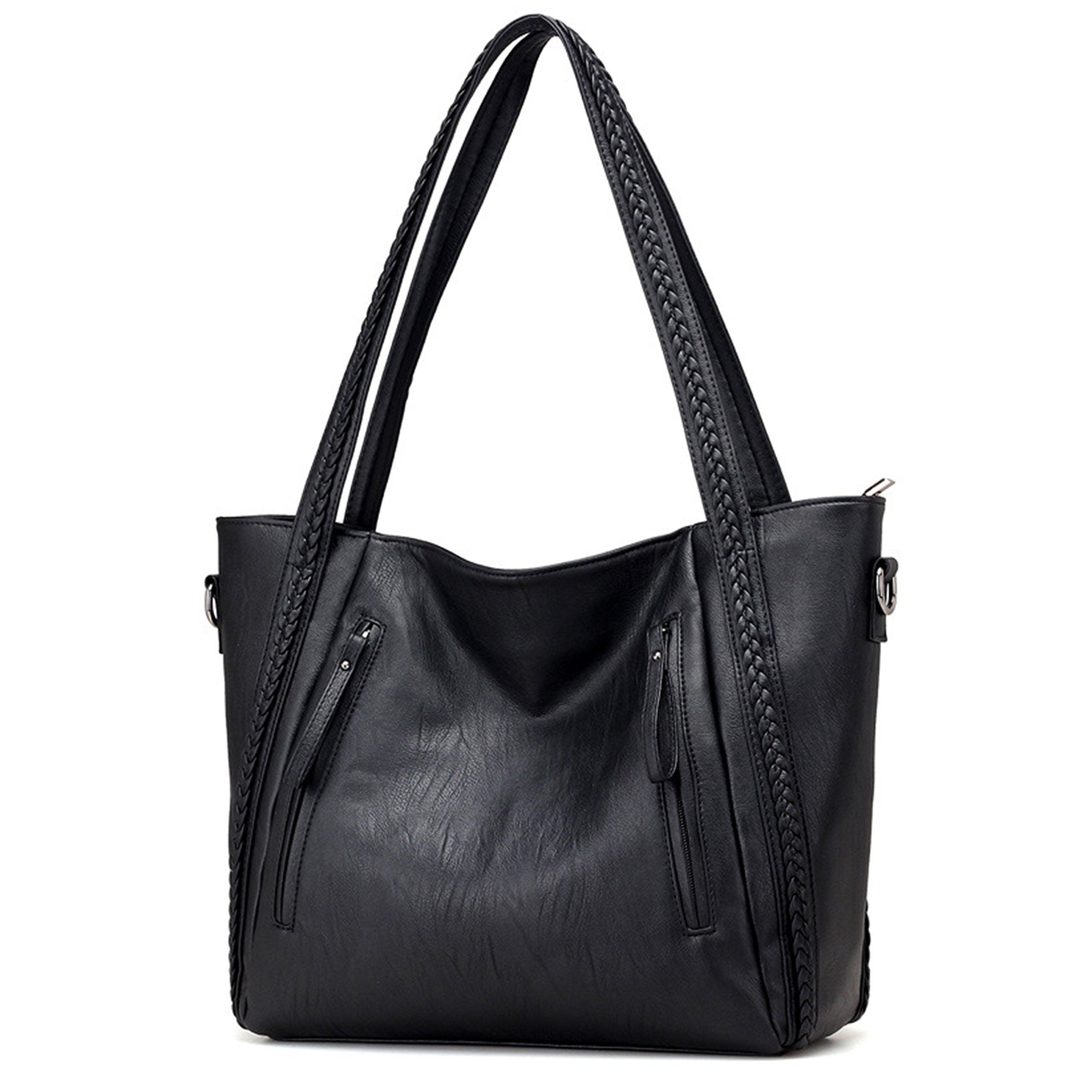 HeHe Ladies Handbags PU Leather Fashion Shoulder Bag Large Capacity Shopping Bag Women Shopper Tote Bag Top-Handle Bags(Black)