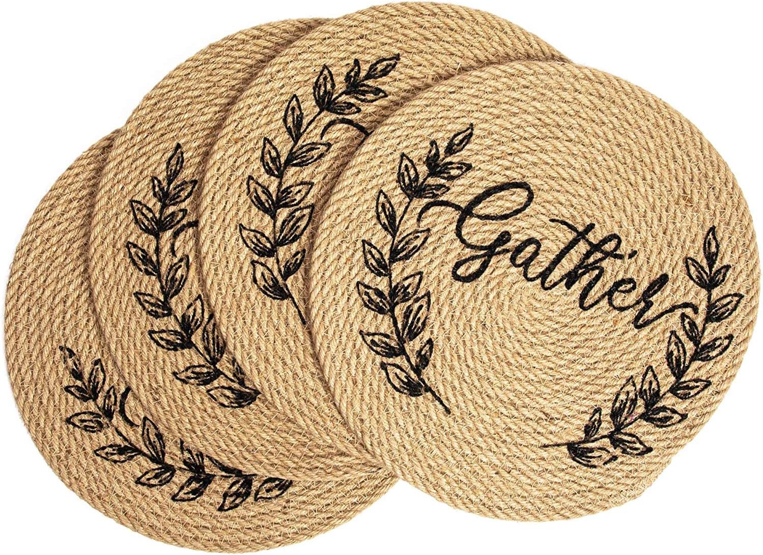 Gather Jute Woven Placemats, Thanksgiving Placemat Set (13 in, 4 Pack