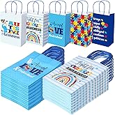 Outus 50 Pcs Autism Awareness Paper Gift Bags Bulk with Handle Accept Love Understand Autism Colorful Puzzle Candy Treat Goodie Bags for Women Men Party Supplies