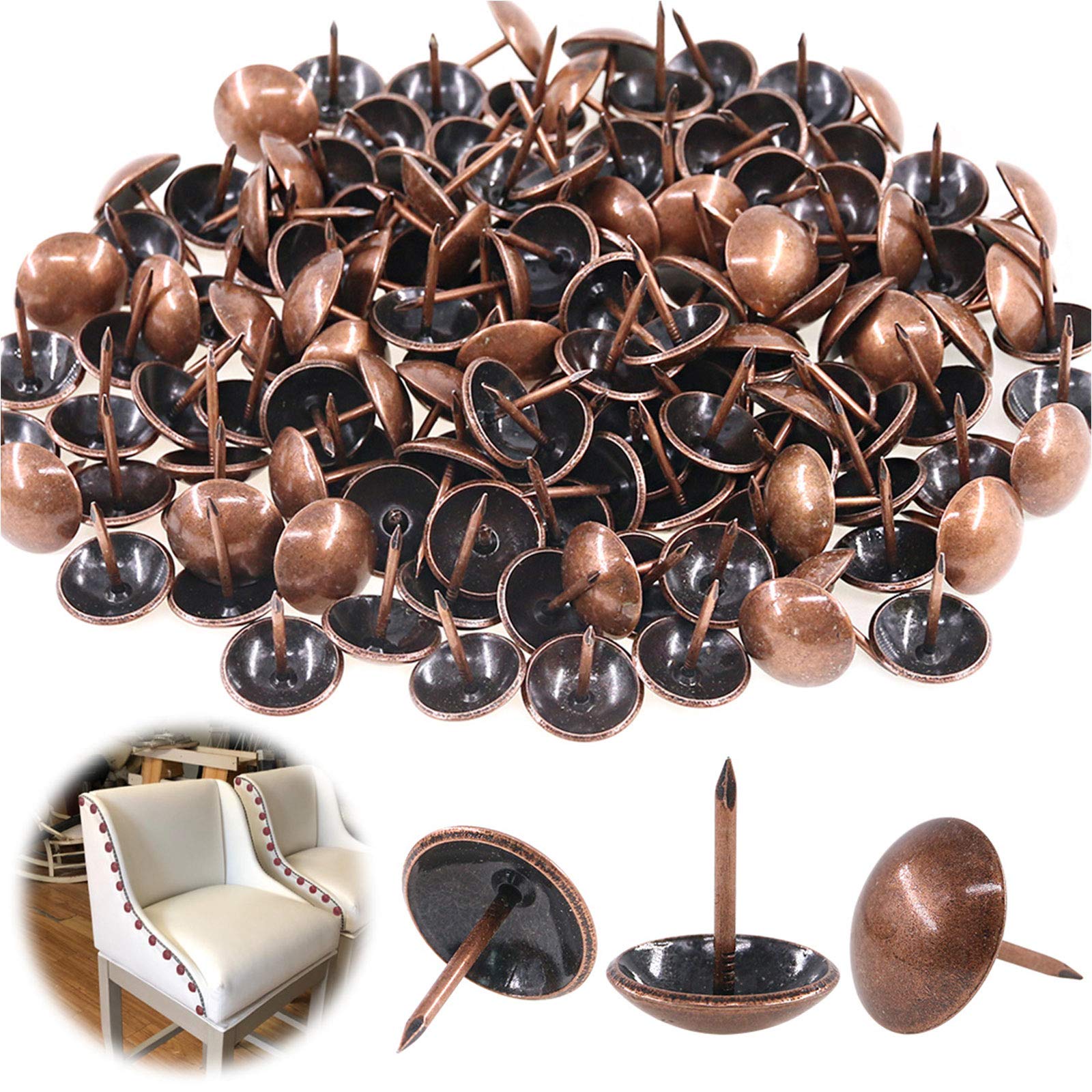 Keadic 200Pcs 3/4" (19mm) Antique Upholstery Tacks Furniture Nails Pins Assortment Kit for Upholstered Furniture Cork Board or DIY Projects - Rose Gold