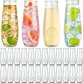 wookgreat Stemless Champagne Flutes Set of 24, 10 oz Champagne Glasses, Toasting Glasses, Prosecco Mimosa Glasses, Made Of Recycled Glass, Embossed Stemless Champagne Flutes for Wedding, Party, Easter